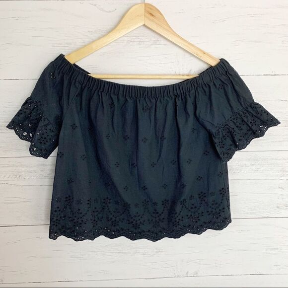 Madewell Off the Shoulder Eyelet Lace Top Black XXS - Picture 4 of 11